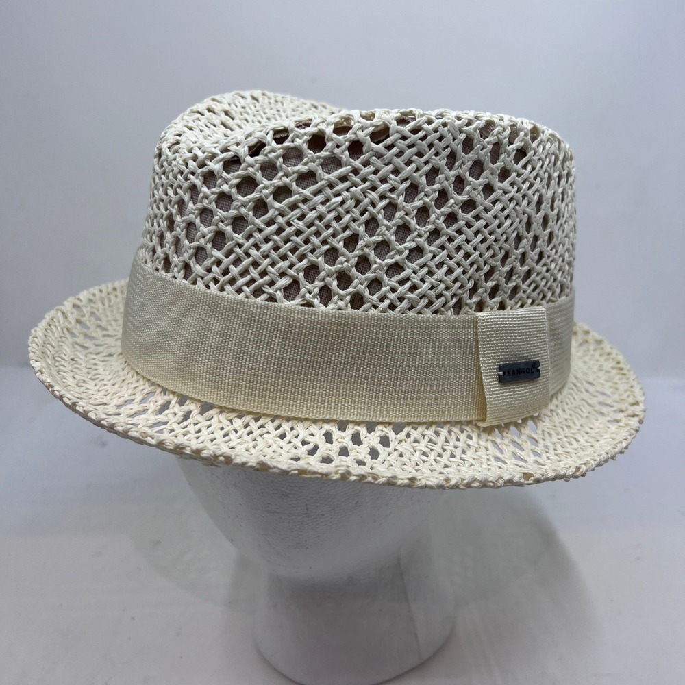 Kangol Overlay Trilby Hat Women Medium Cream Woven Paper Straw 75th Anniversary
